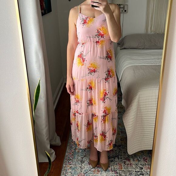 J. Crew Mercantile Pink Floral Tiered Sleeveless Maxi Dress Size 4 - Picture 1 of 6